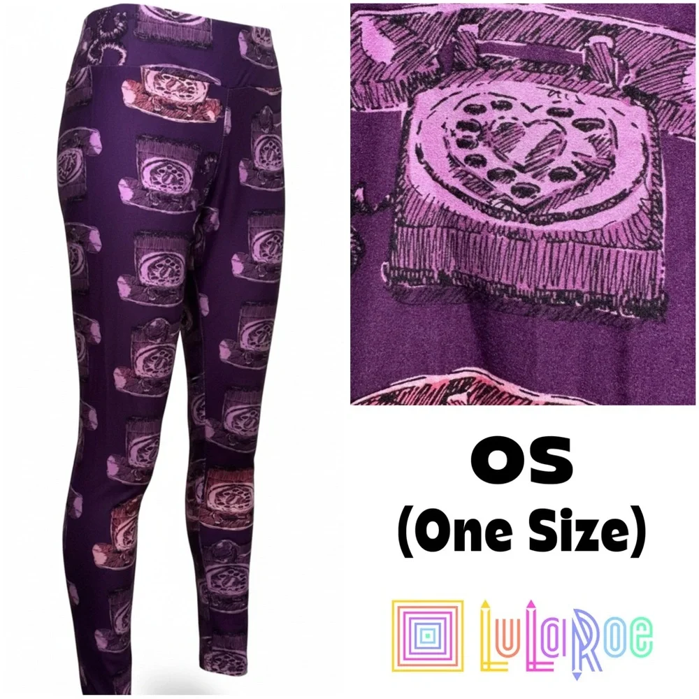 FREE* LulaRoe OS Soft Leggings One Size 2-10 Small-Large Heart Phone Pink Purple - Picture 1 of 13